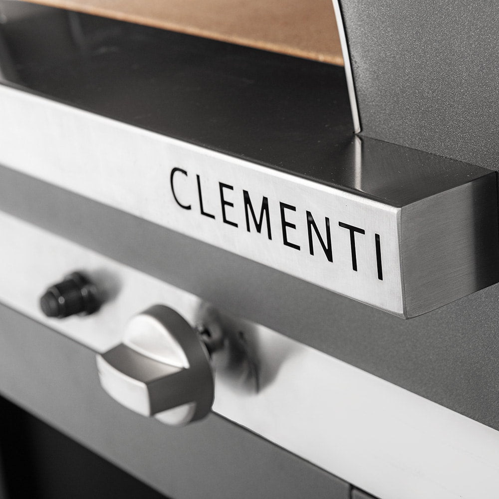 close up clementi branding on pizza oven