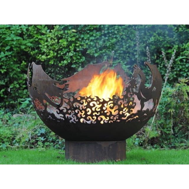 wide shot of dragon fire bowl with medium sized flames