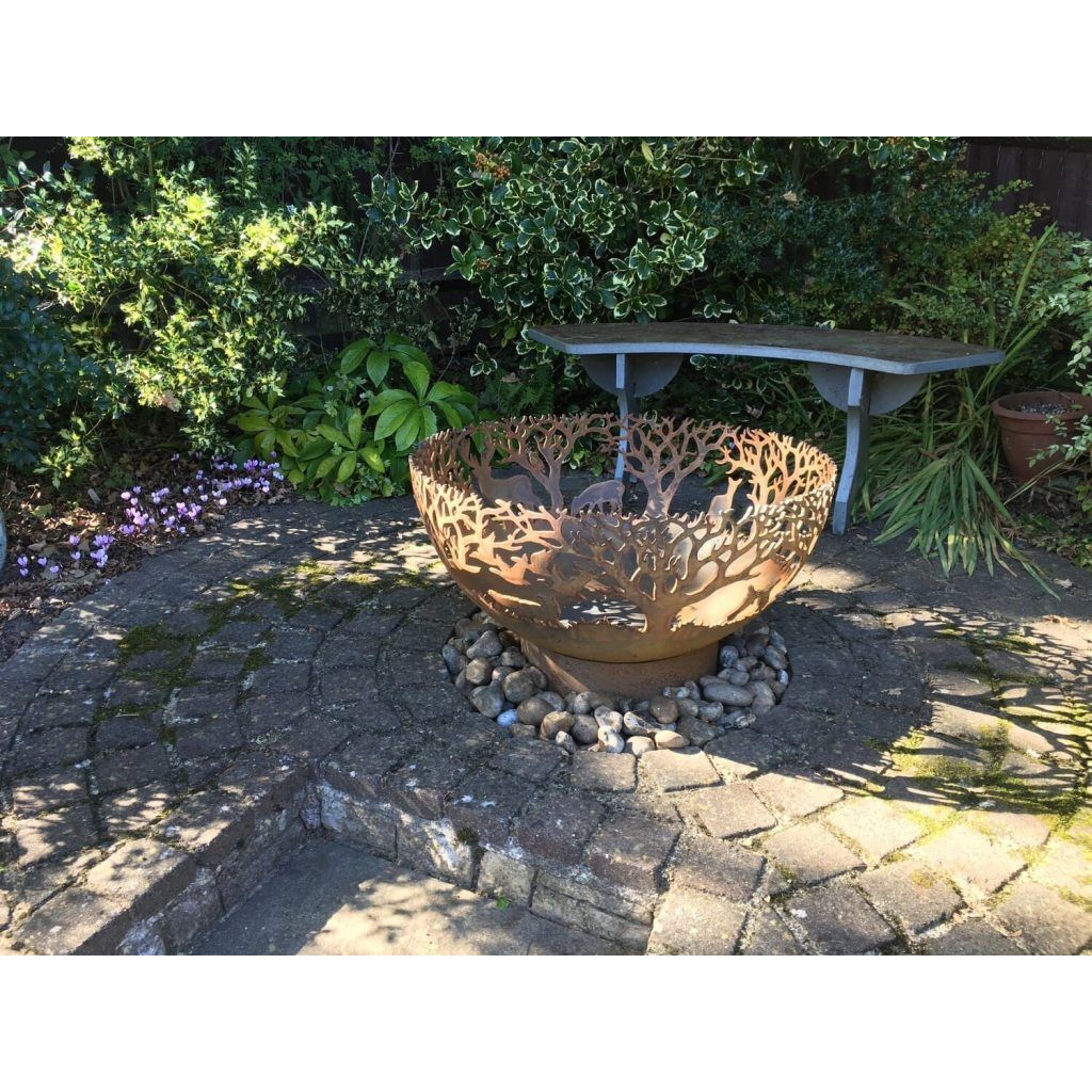 garden view of fire bowl on patio