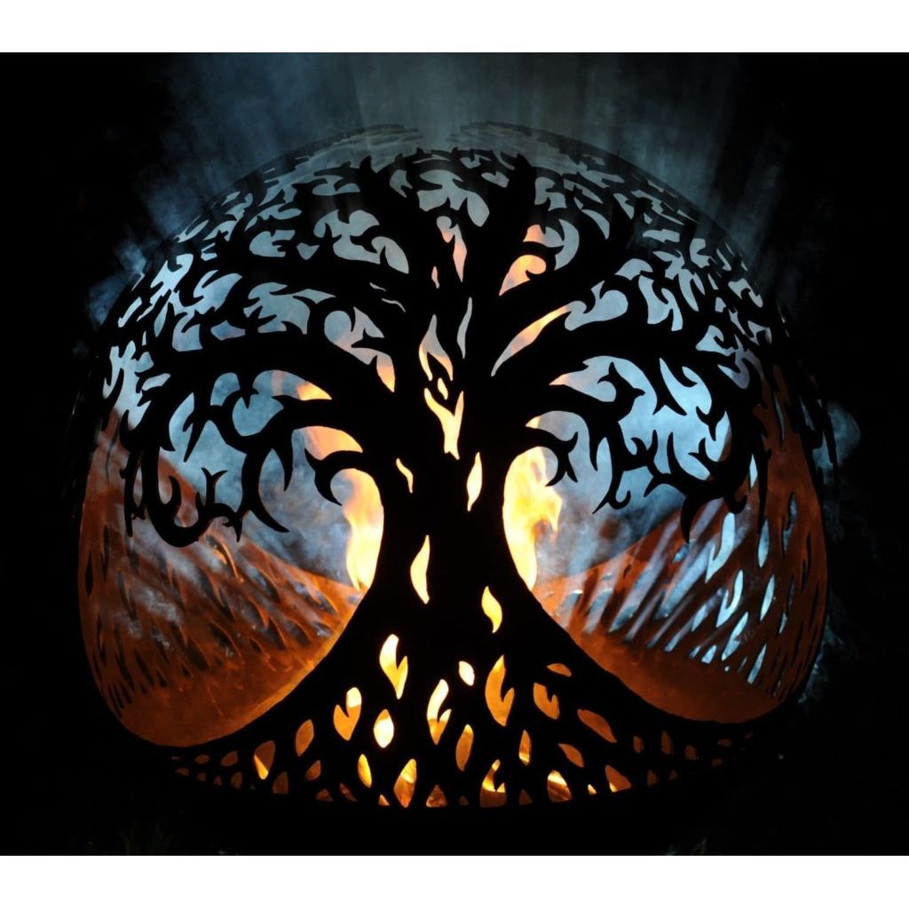 tree of life fire bowls with small flames