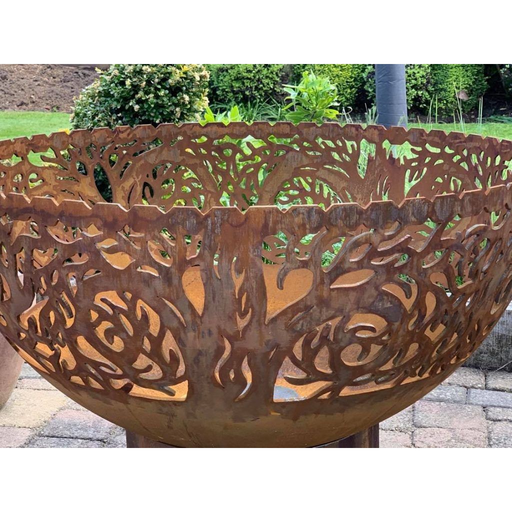upclose view of twisted tree fire bowl details