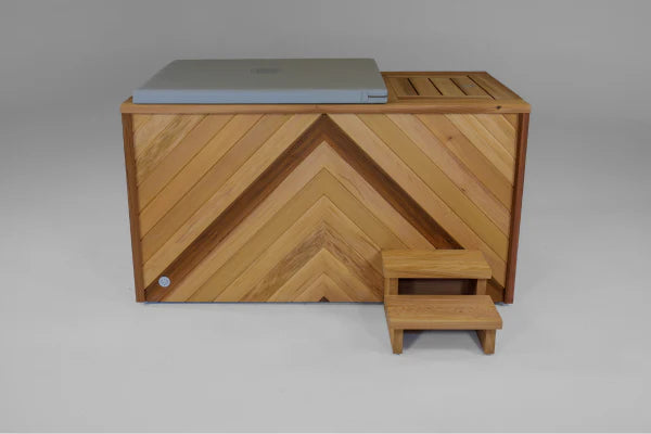 wooden tub with lid covering