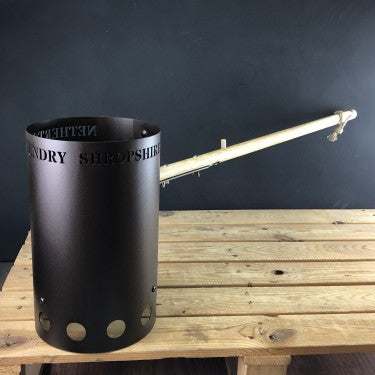 Black iron charcoal chimney with long oak handle 