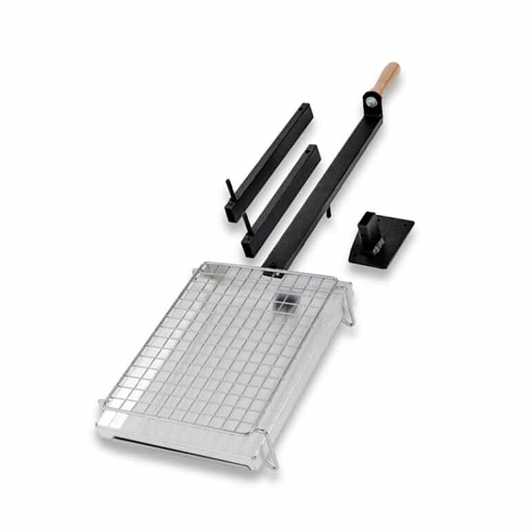 Close‑up of stainless steel grid and grease tray