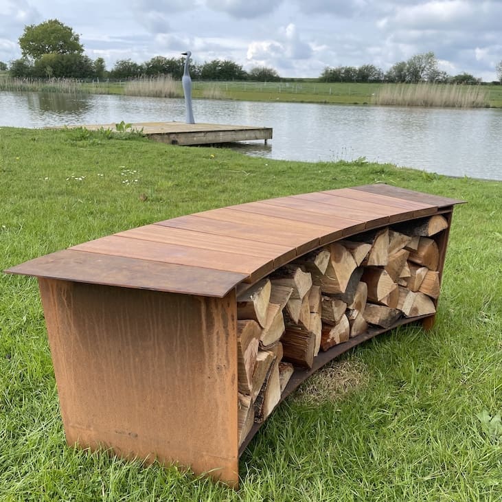 Curved Log Store Bench - warriorgarden