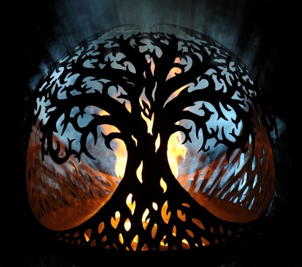 tree of life fire bowls with small flames