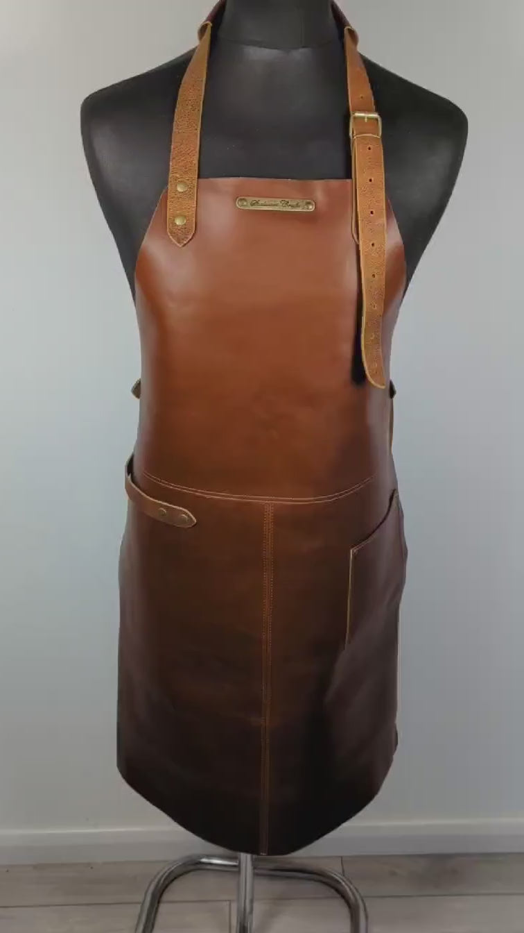 The classic BBQ, rustic leather apron - 'eco'